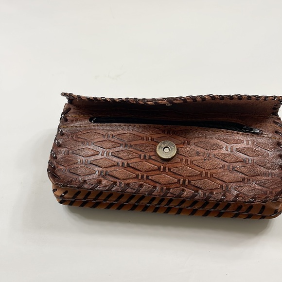 Genuine Handmade Leather Double Pattern Coffee Brown Women Bags Wallet - Picture 5 of 7